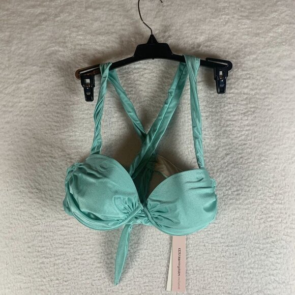 Aqua Swim Ruched Underwire Bikini Top Women's Large Aqua Polyester Stretch S9809 - Picture 1 of 5